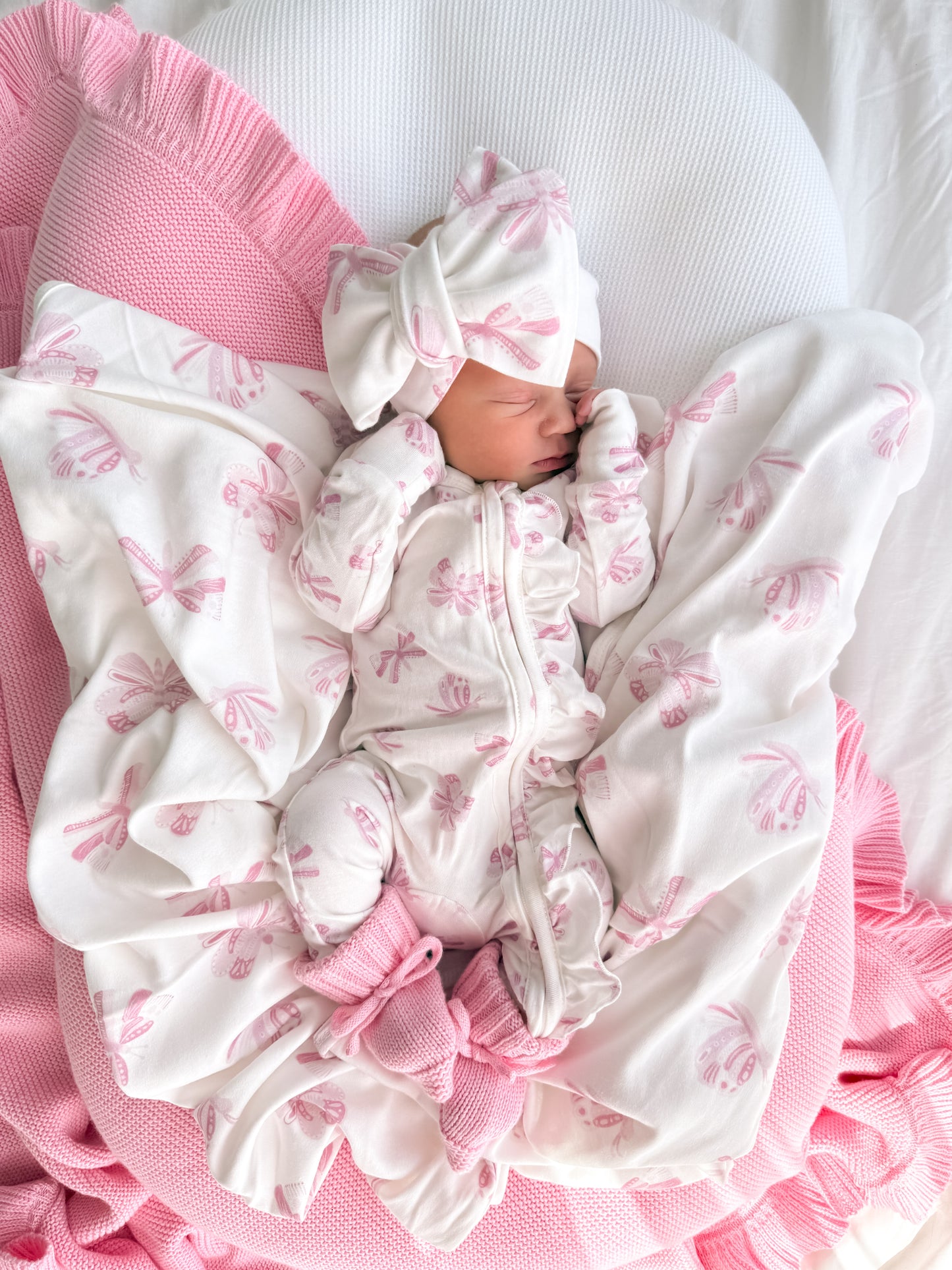 Frill Zip Romper - Pink Butterflies