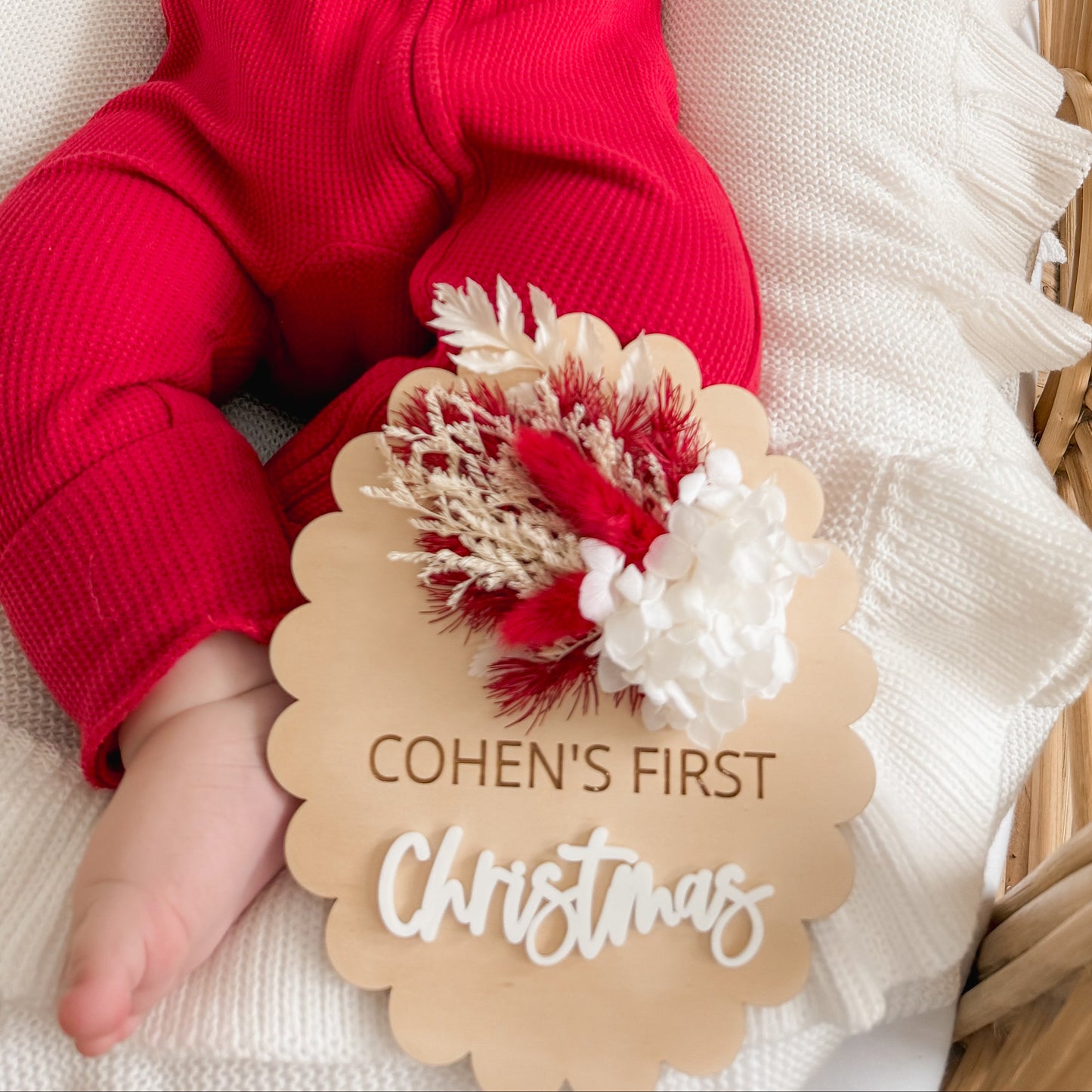 Oval First Christmas Plaque with Dried Flowers | Personalised