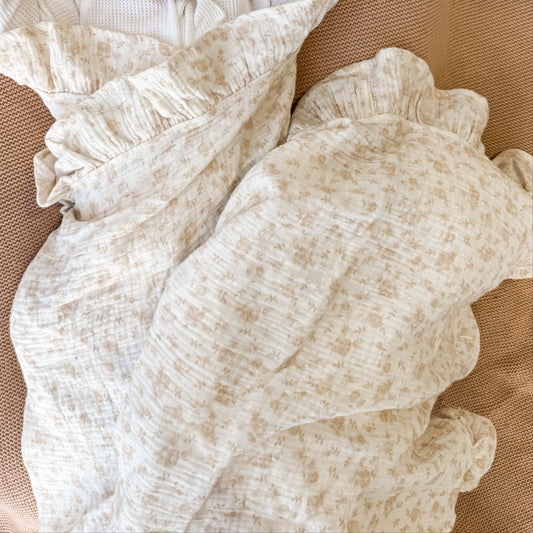 Muslin Crinkle Organic Lace Blanket - Vintage Rose