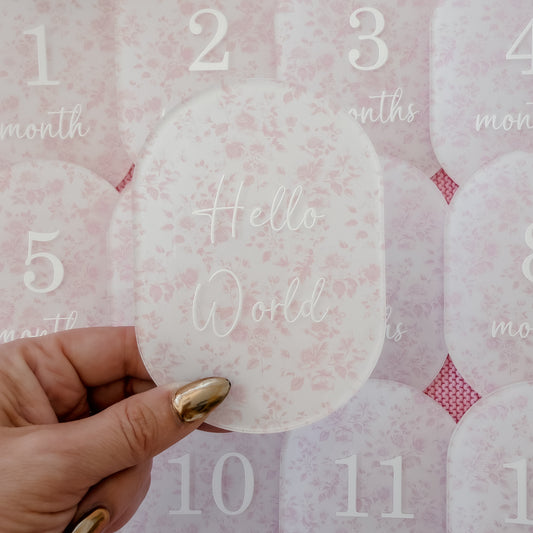 PINK FLORAL MILESTONE SET OVAL | UV Printed Acrylic