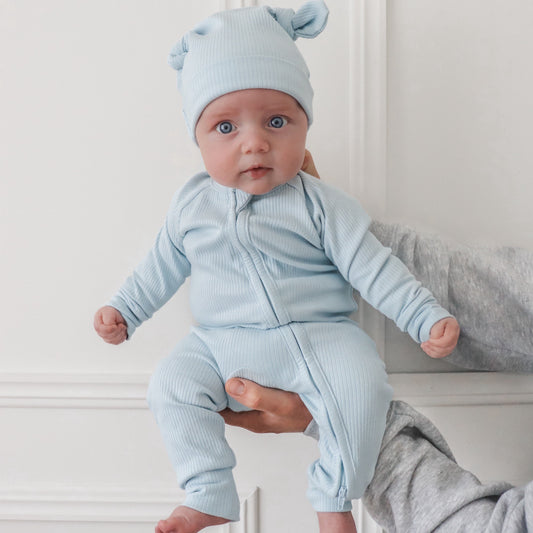 Zip Romper - Blue Ribbed