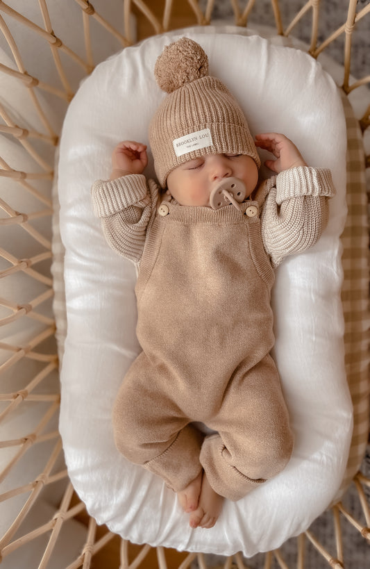 Toffee Marle Knit Overalls