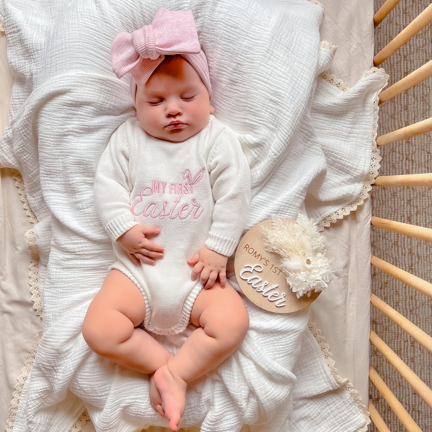 My First Easter Knit Romper - Milk/Pink (Newborn only)