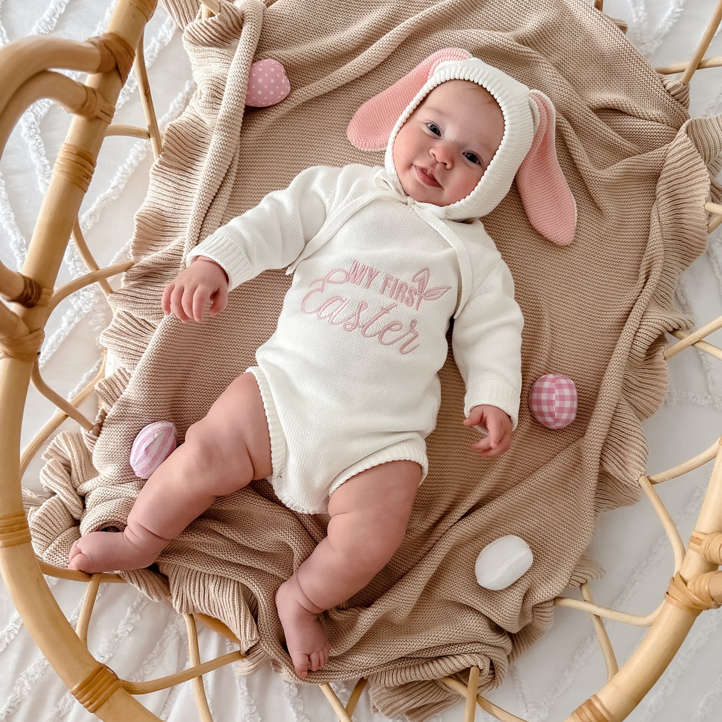 My First Easter Knit Romper - Milk/Pink