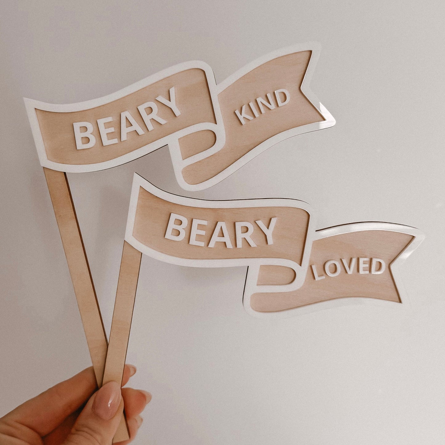 BEAR AFFIRAMTION FLAG SET of 6 | Plywood & Acrylic