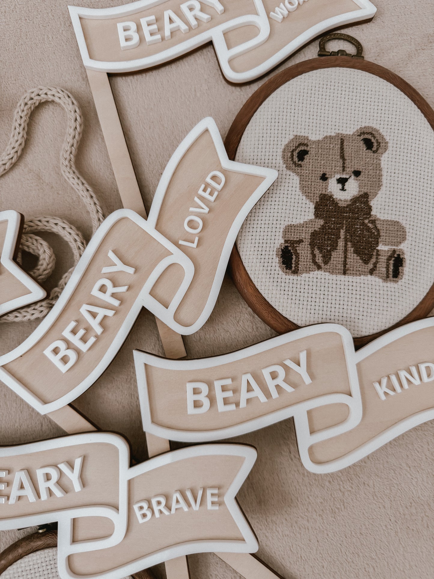 BEAR AFFIRAMTION FLAG SET of 6 | Plywood & Acrylic