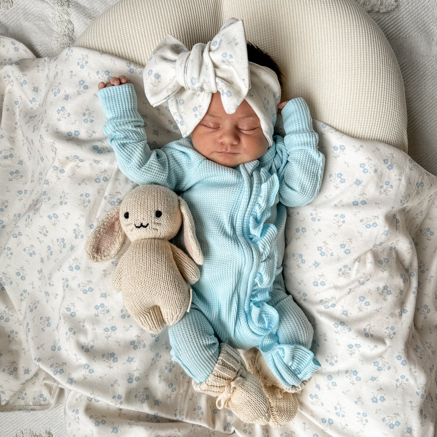 Frill Zip Romper - Baby Blue Waffle