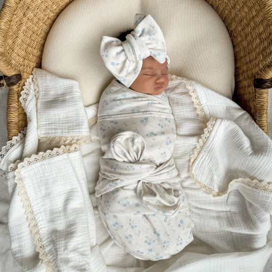 Jersey Swaddle Set - Blue Paisley