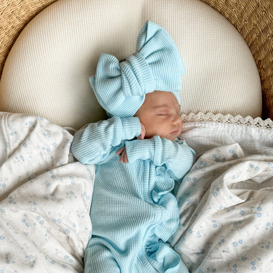 Oversized Topknot - Baby blue waffle