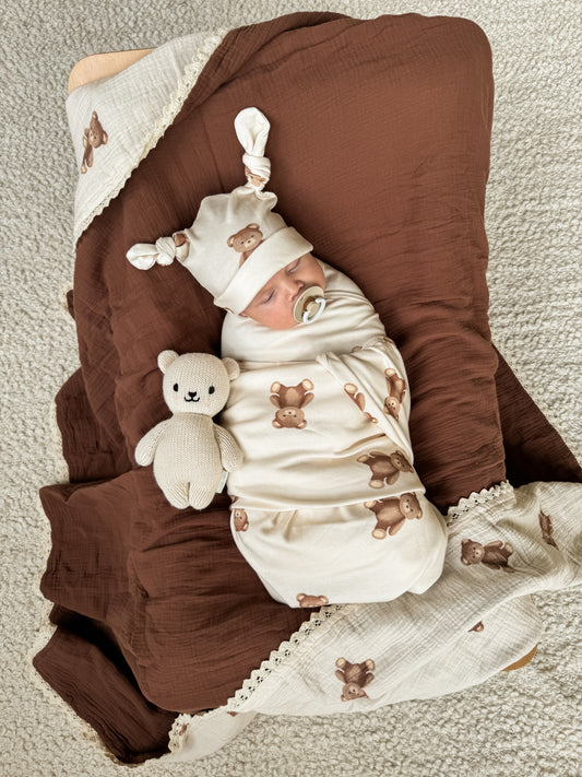 Jersey Swaddle Set - Teddies Print