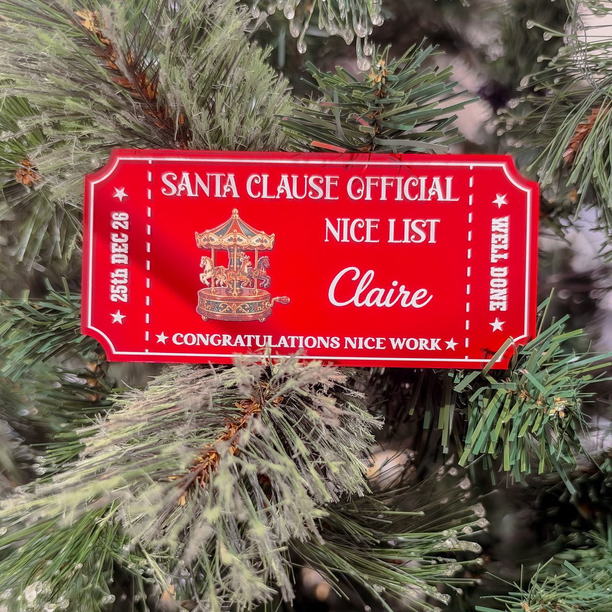 CHRISTMAS NICE LIST TICKET | Santa’s Nice List Ticket | Personalised | UV Printed Acrylic