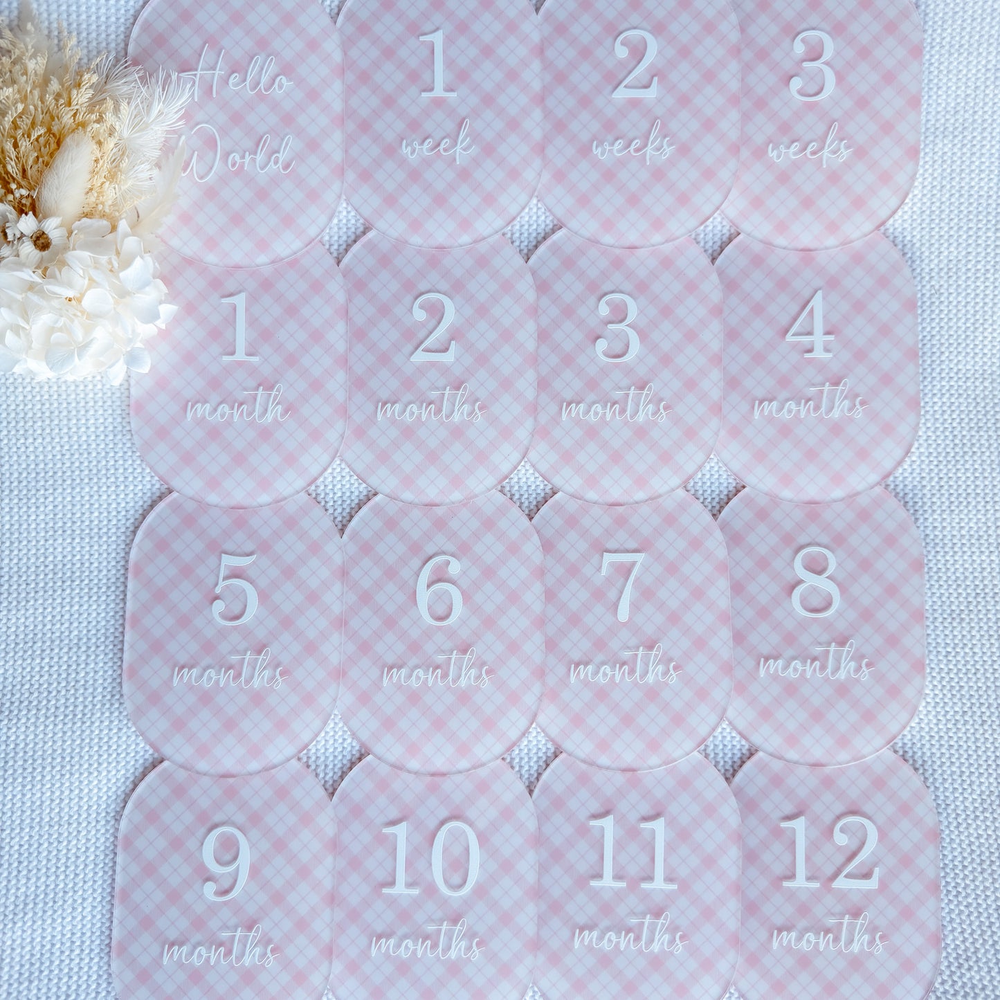 PINK PLAID MILESTONE SET OVAL | UV Printed Acrylic