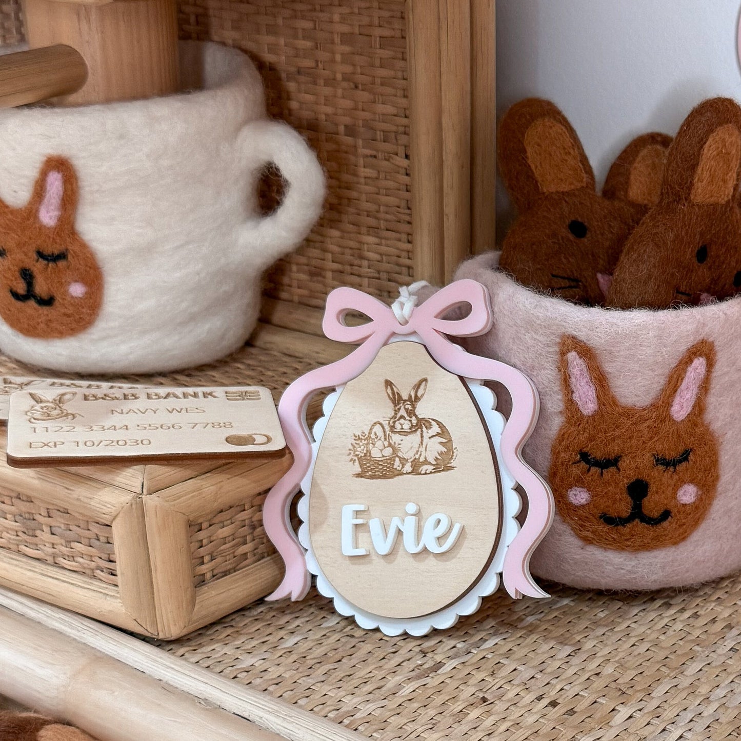 SCALLOPED BOW EGG | Easter Basket Tag | Plywood & Acrylic