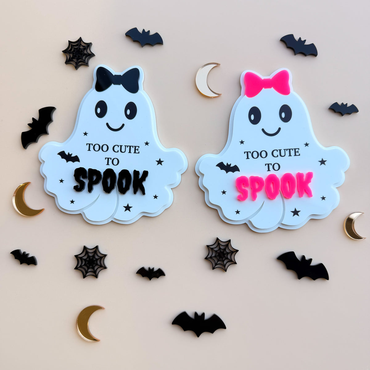 HALLOWEEN GHOST PLAQUE | Too Cute to Spook | Acrylic & UV Print