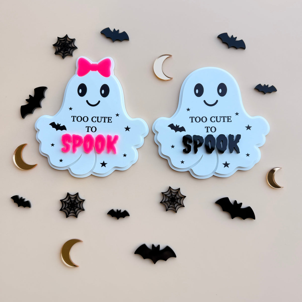 HALLOWEEN GHOST PLAQUE | Too Cute to Spook | Acrylic & UV Print
