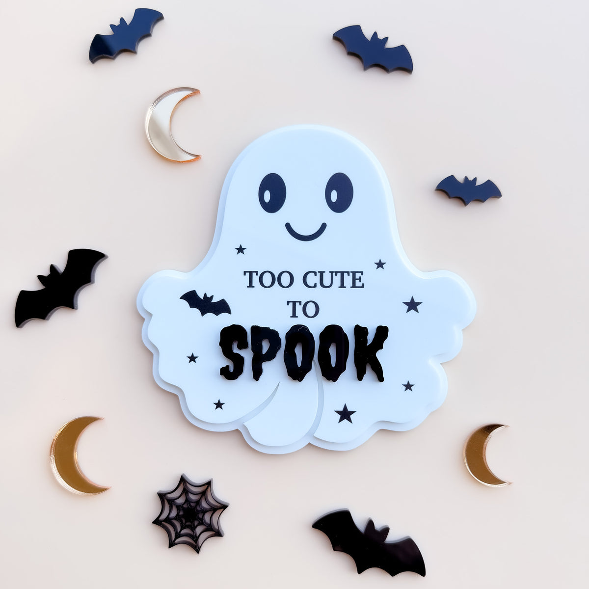 HALLOWEEN GHOST PLAQUE | Too Cute to Spook | Acrylic & UV Print
