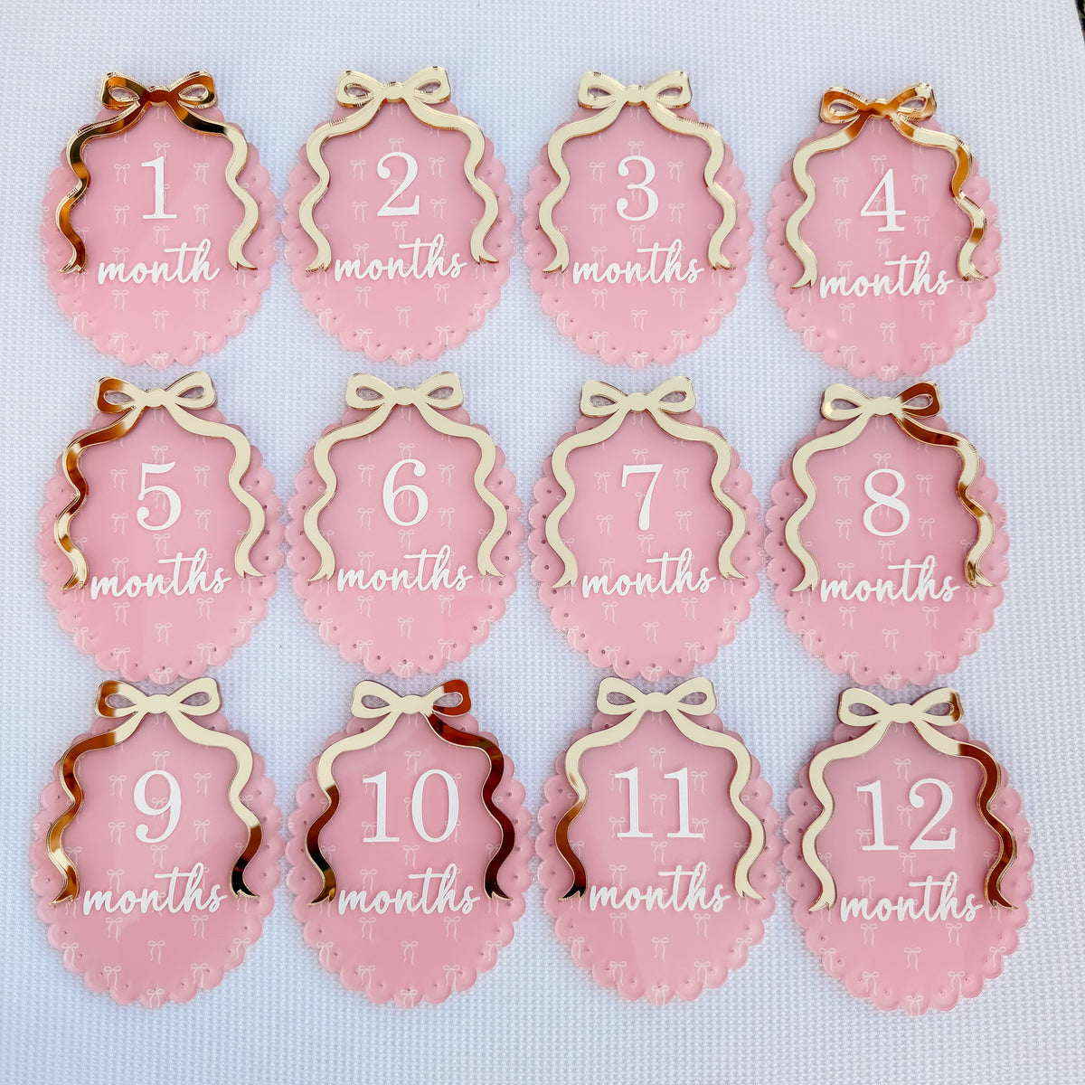 VINTAGE BOW MILESTONE SET | SCALLOP OVAL | UV Printed Acrylic