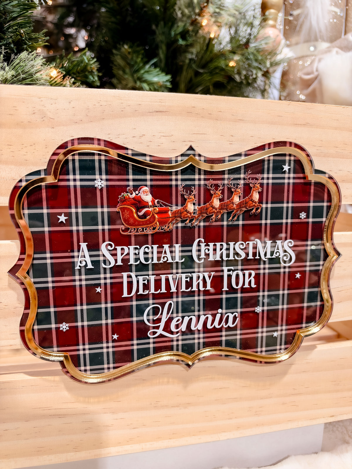 CHRISTMAS CRATE PLAQUE | Personalised | Tartan UV Printed Acrylic