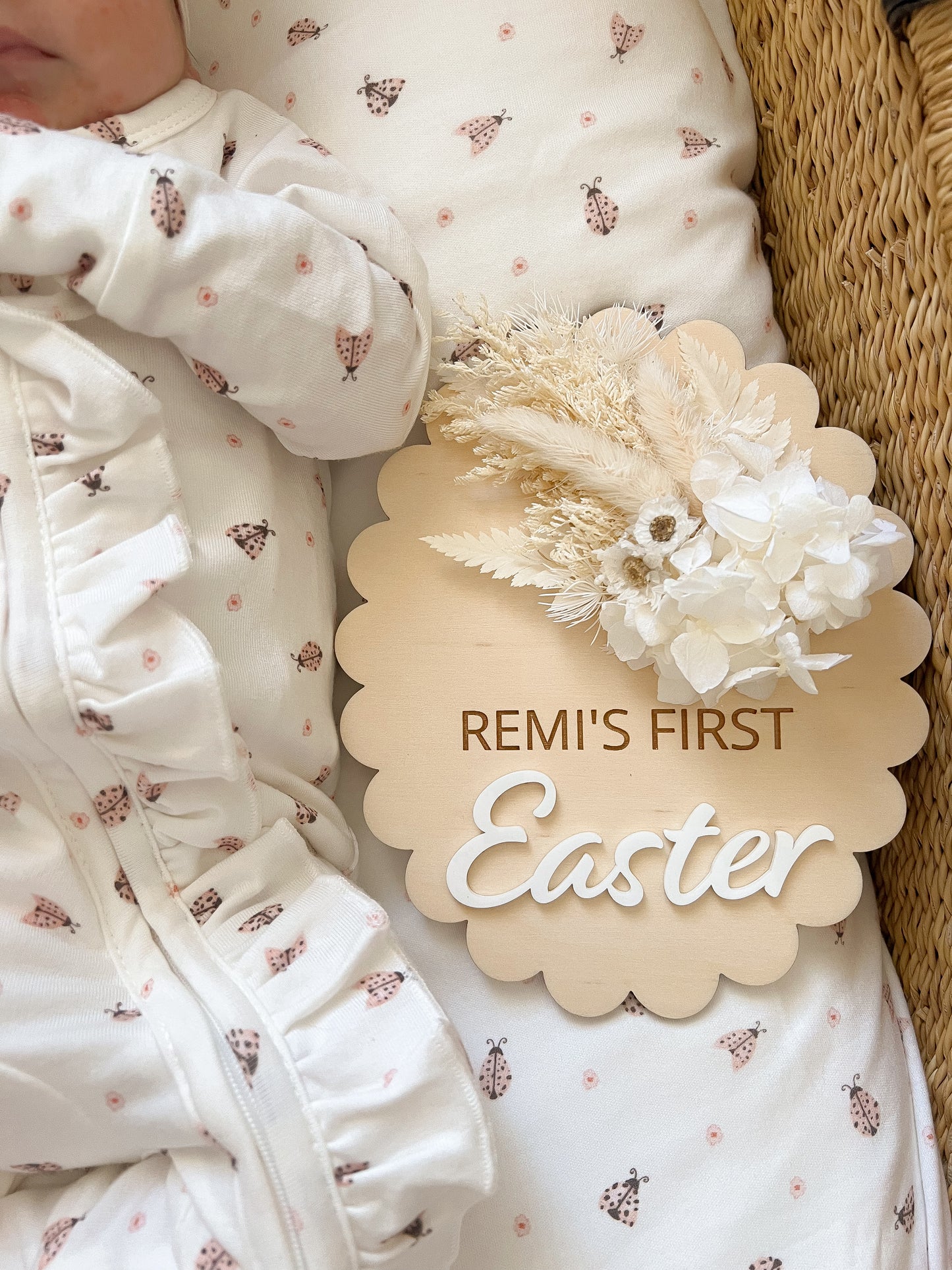 FIRST EASTER OVAL PLAQUE with Dried Flowers | Plywood & Acrylic | Personalised