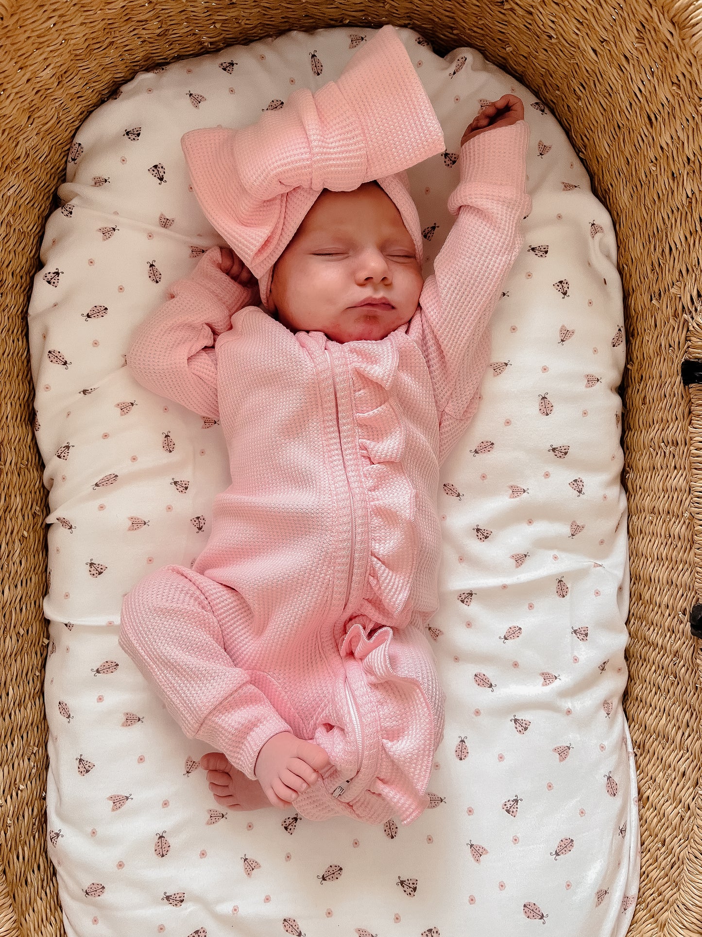 FRILL ZIP ROMPER | BABY PINK WAFFLE