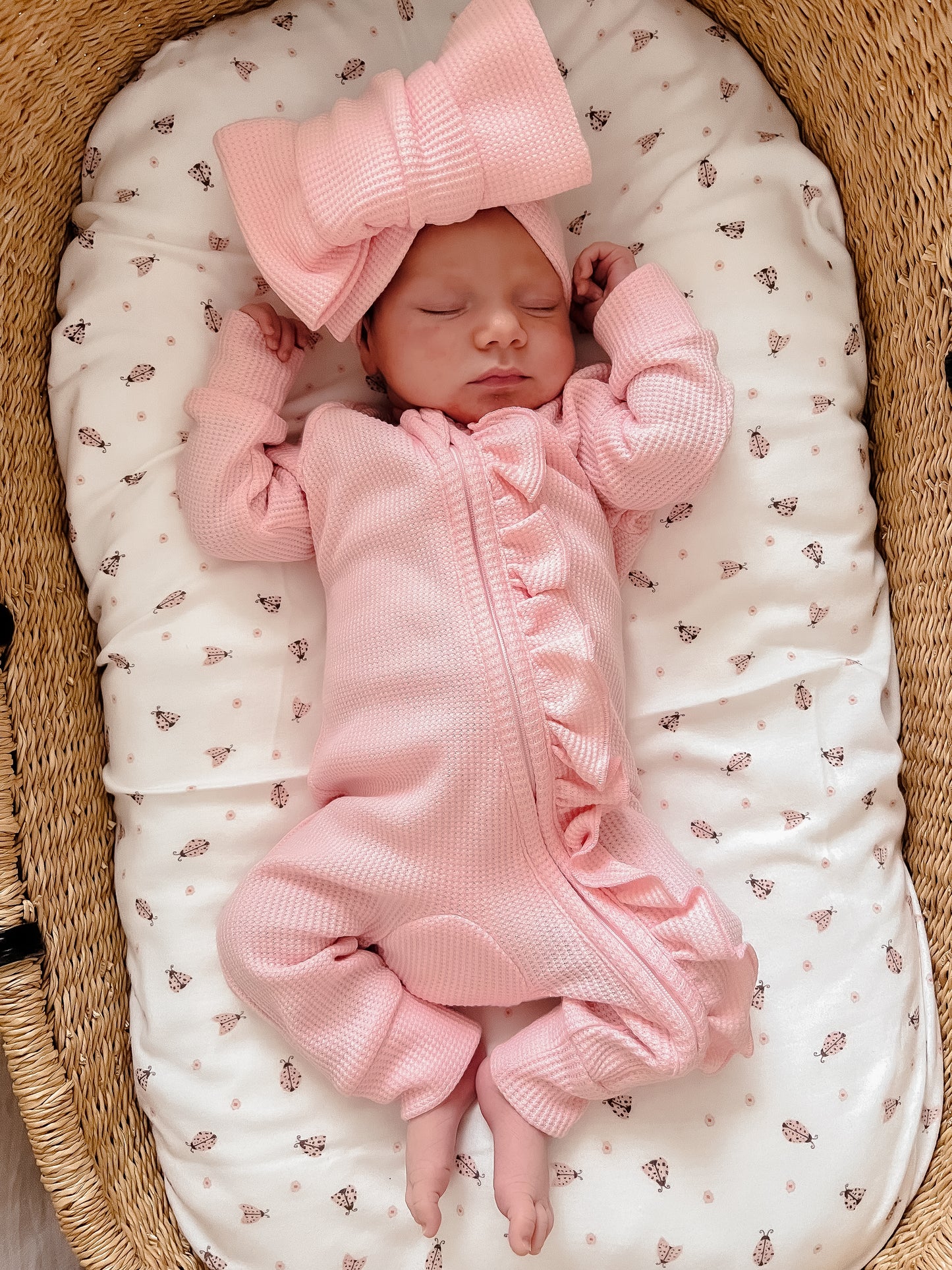 FRILL ZIP ROMPER | BABY PINK WAFFLE