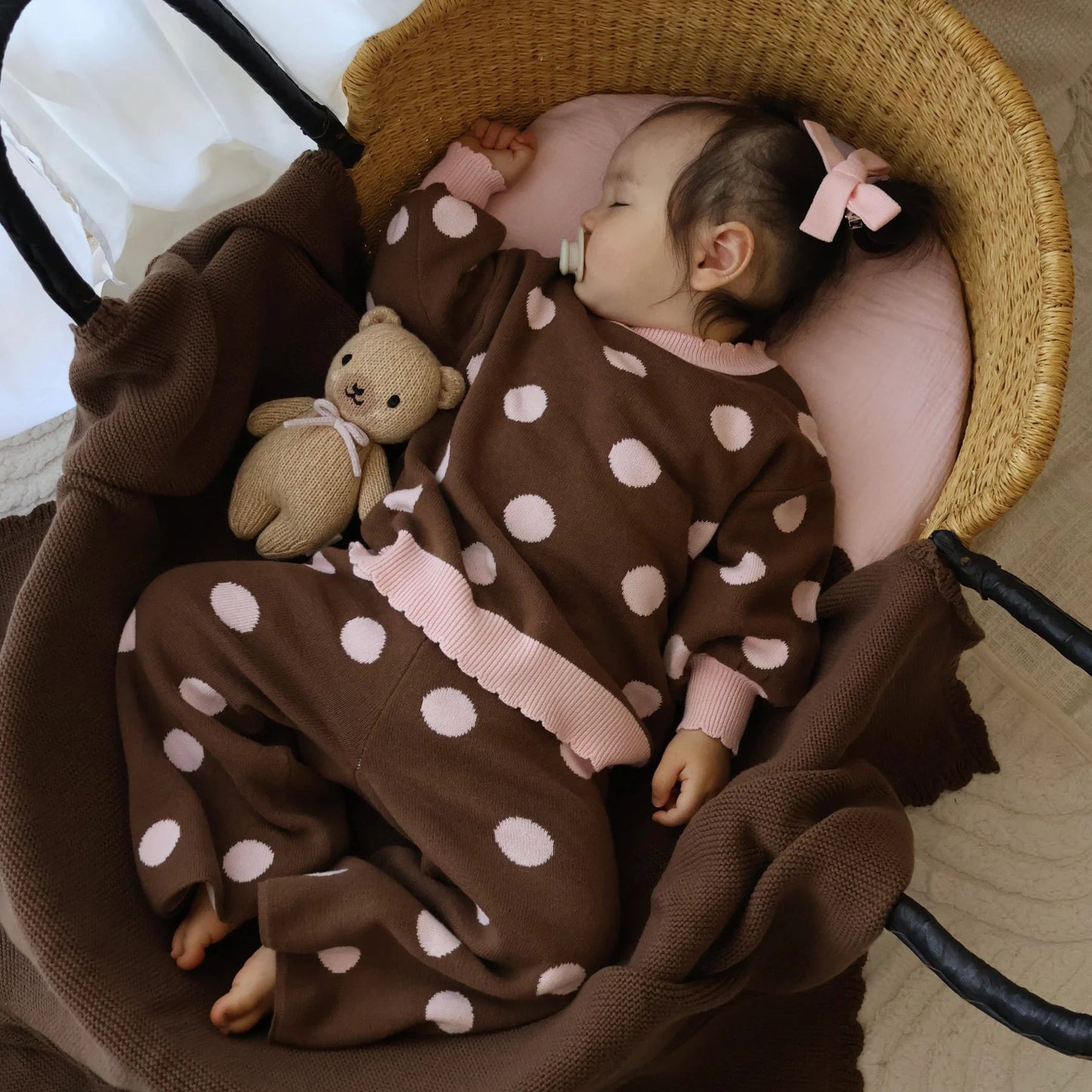 KNIT Set | Choc Pink Polka