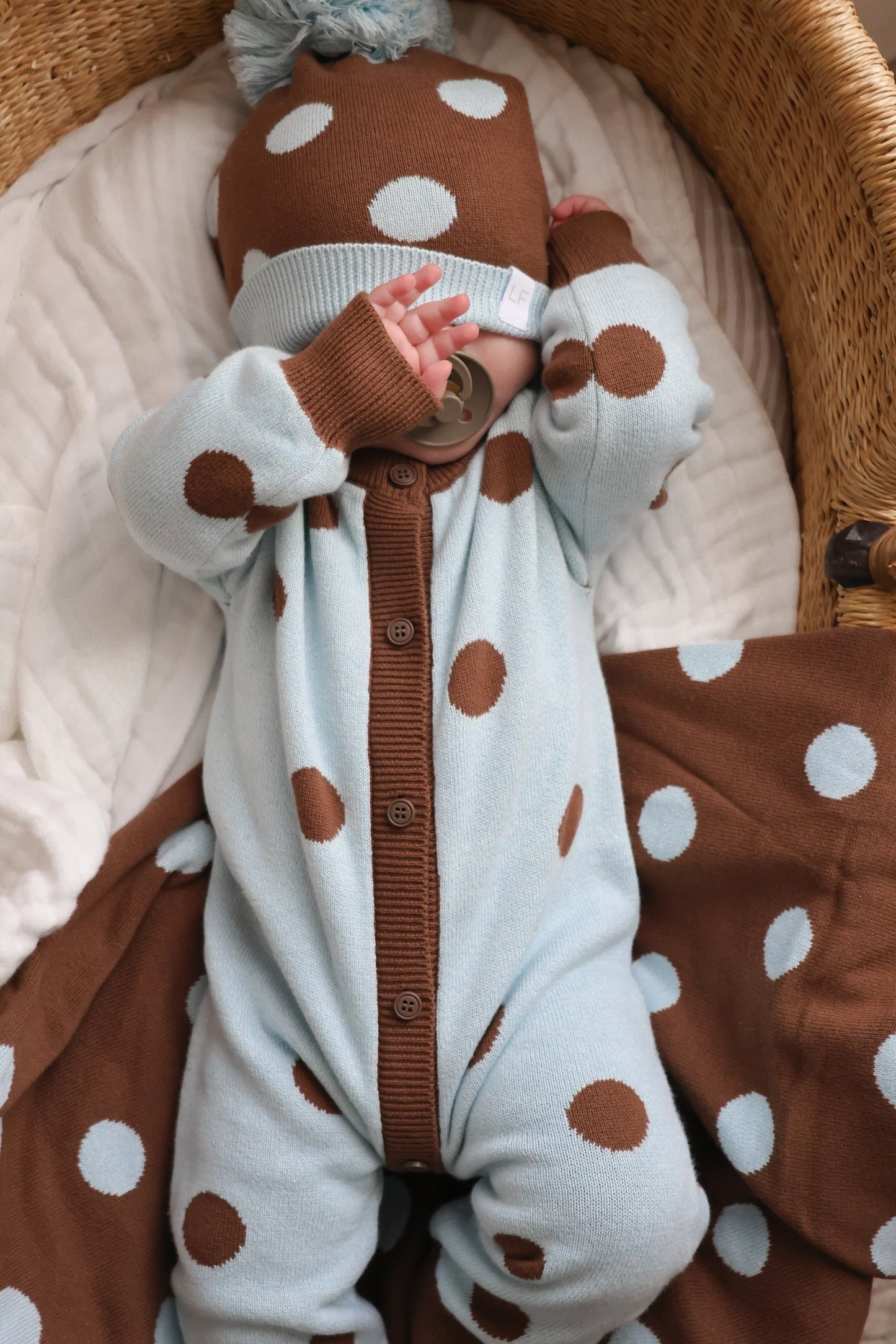 CLASSIC KNIT ROMPER | Choc Blue Polka