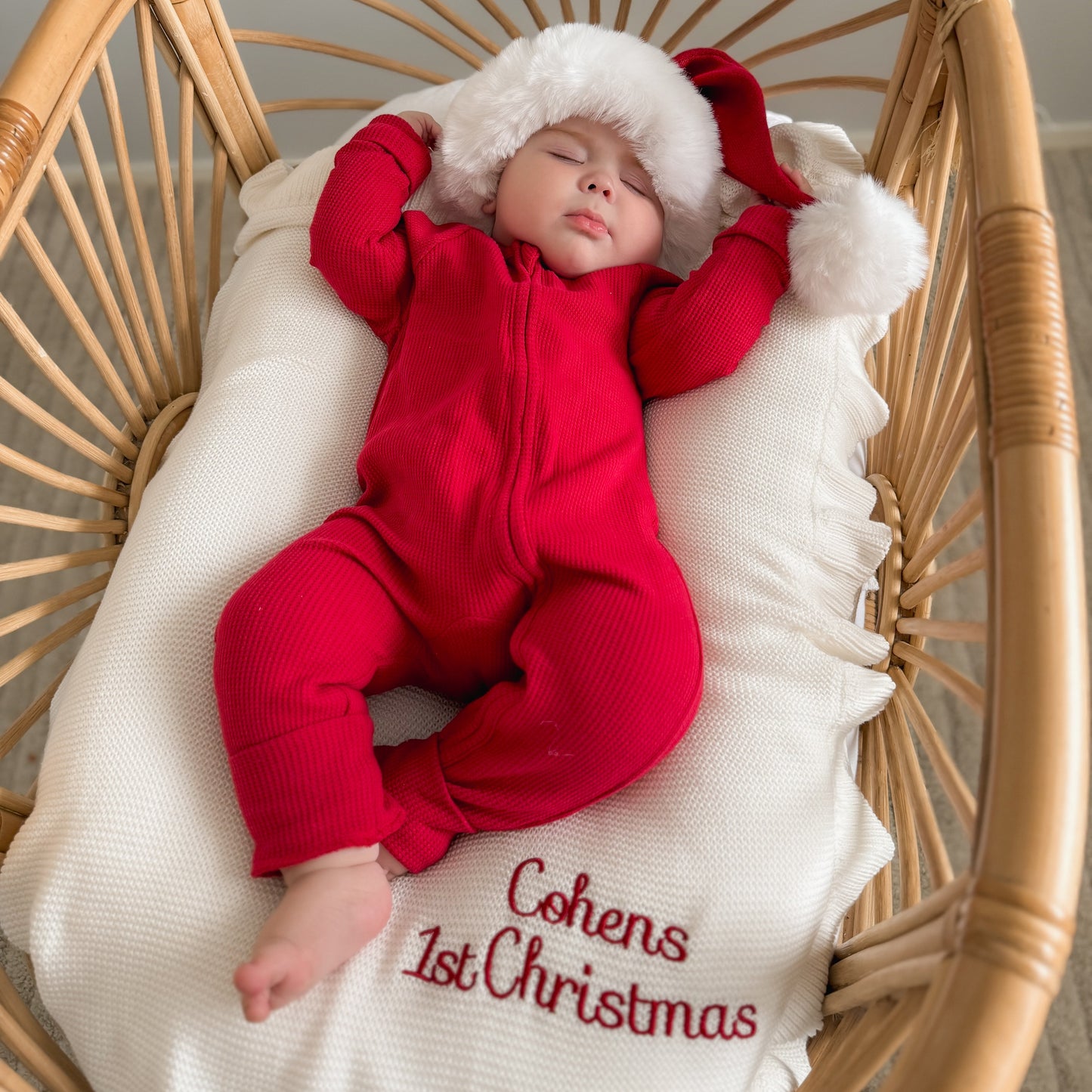 Frill Knit Blanket | Milk | First Christmas Embroidery