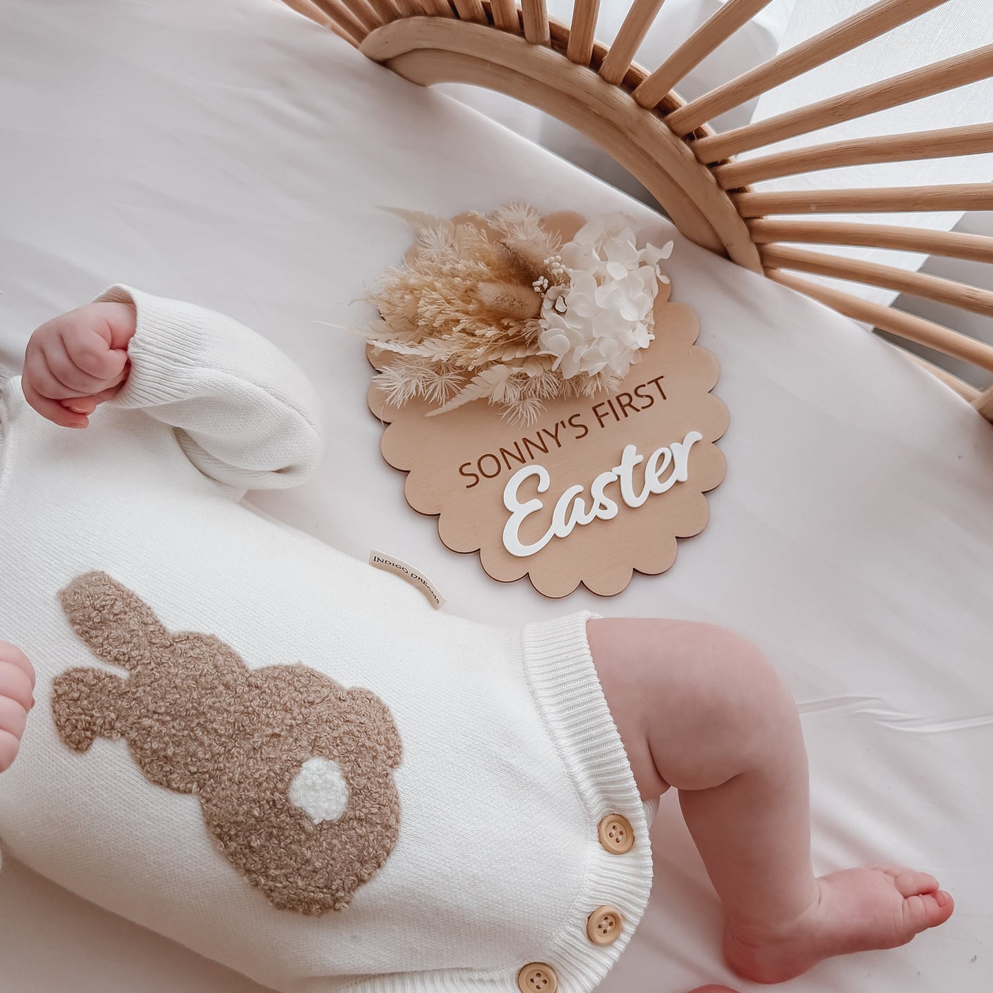 FIRST EASTER OVAL PLAQUE with Dried Flowers | Plywood & Acrylic | Personalised