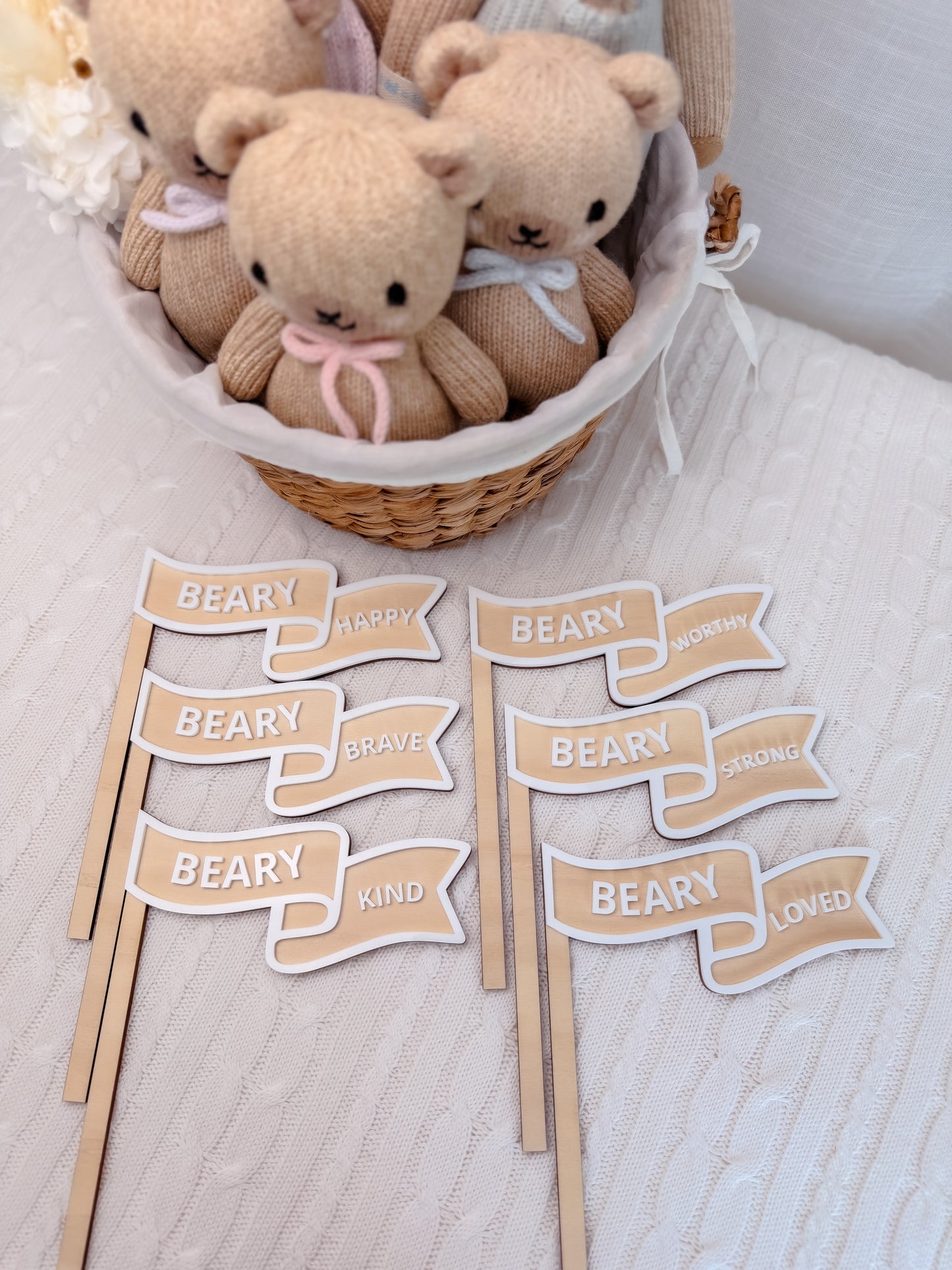 BEAR AFFIRAMTION FLAG SET of 6 | Plywood & Acrylic