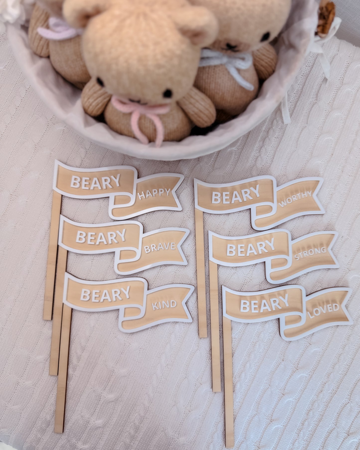 BEAR AFFIRAMTION FLAG SET of 6 | Plywood & Acrylic