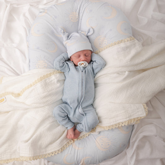 Muslin Crinkle Organic Lace Blanket - Milk
