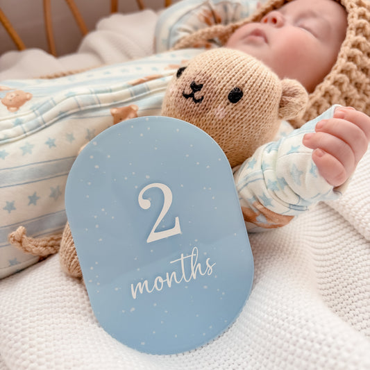 BLUE SPECKLED MILESTONE SET OVAL | UV Printed Acrylic