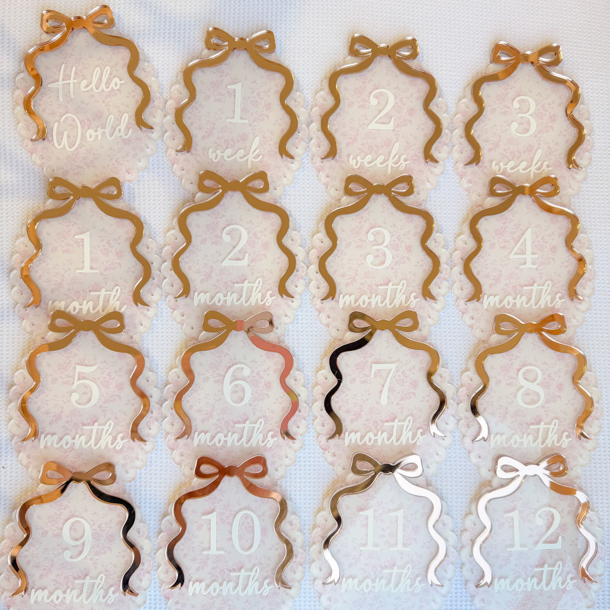 VINTAGE BOW MILESTONE SET | SCALLOP OVAL | UV Printed Acrylic