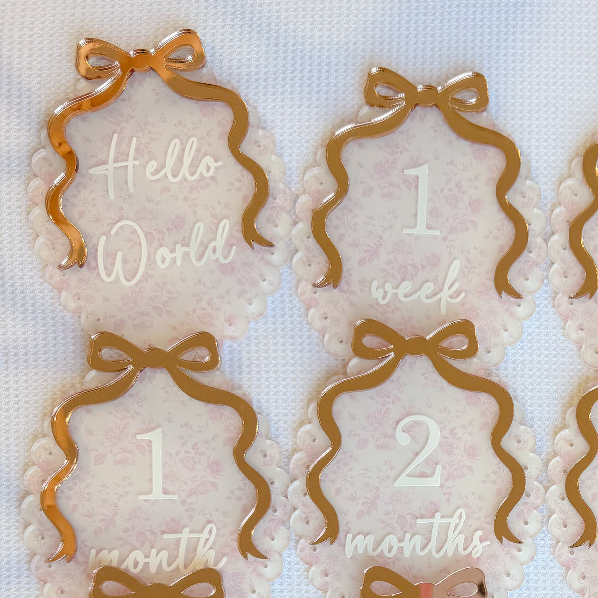 VINTAGE BOW MILESTONE SET | SCALLOP OVAL | UV Printed Acrylic