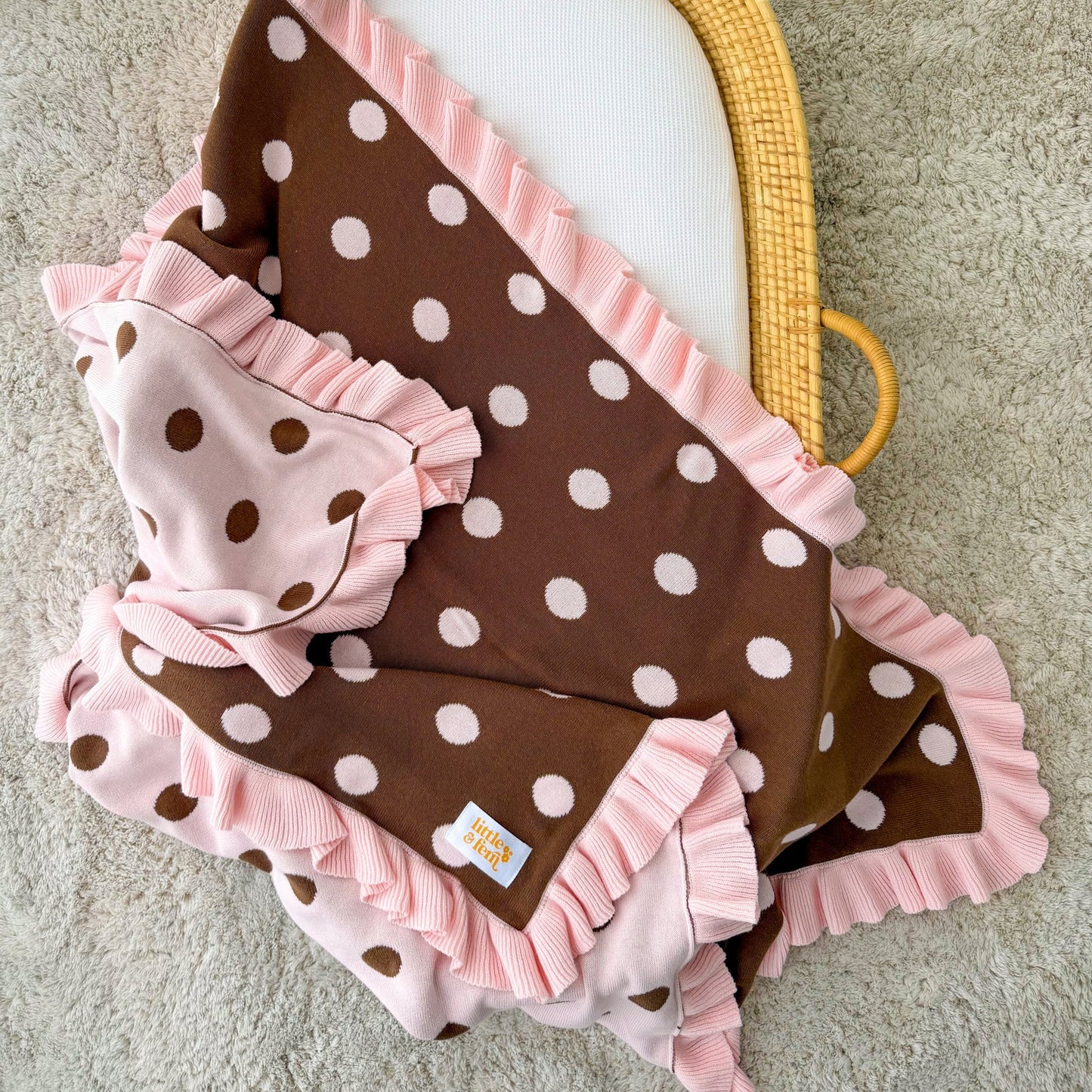 FRILL KNIT BLANKET | Choc Pink Polka