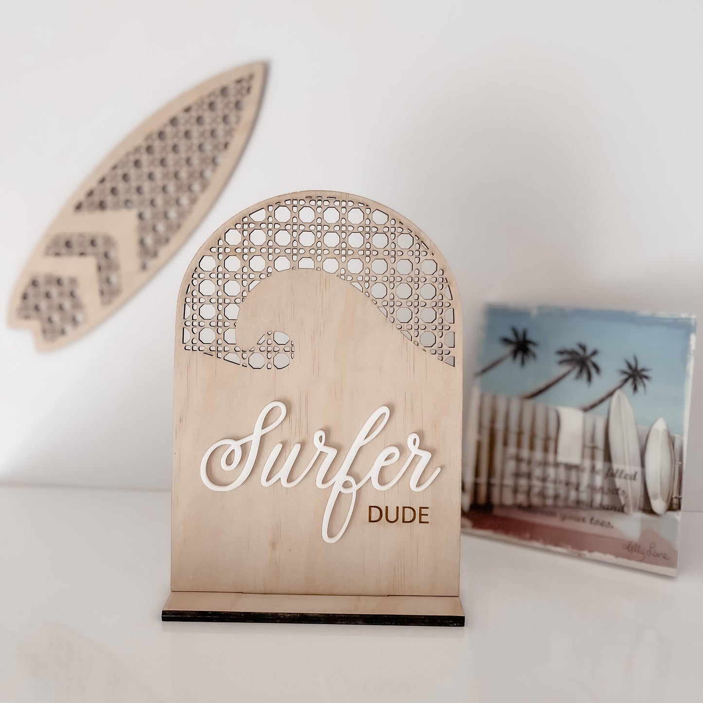Wooden Rattan Look Decor Sign - Surf Quote