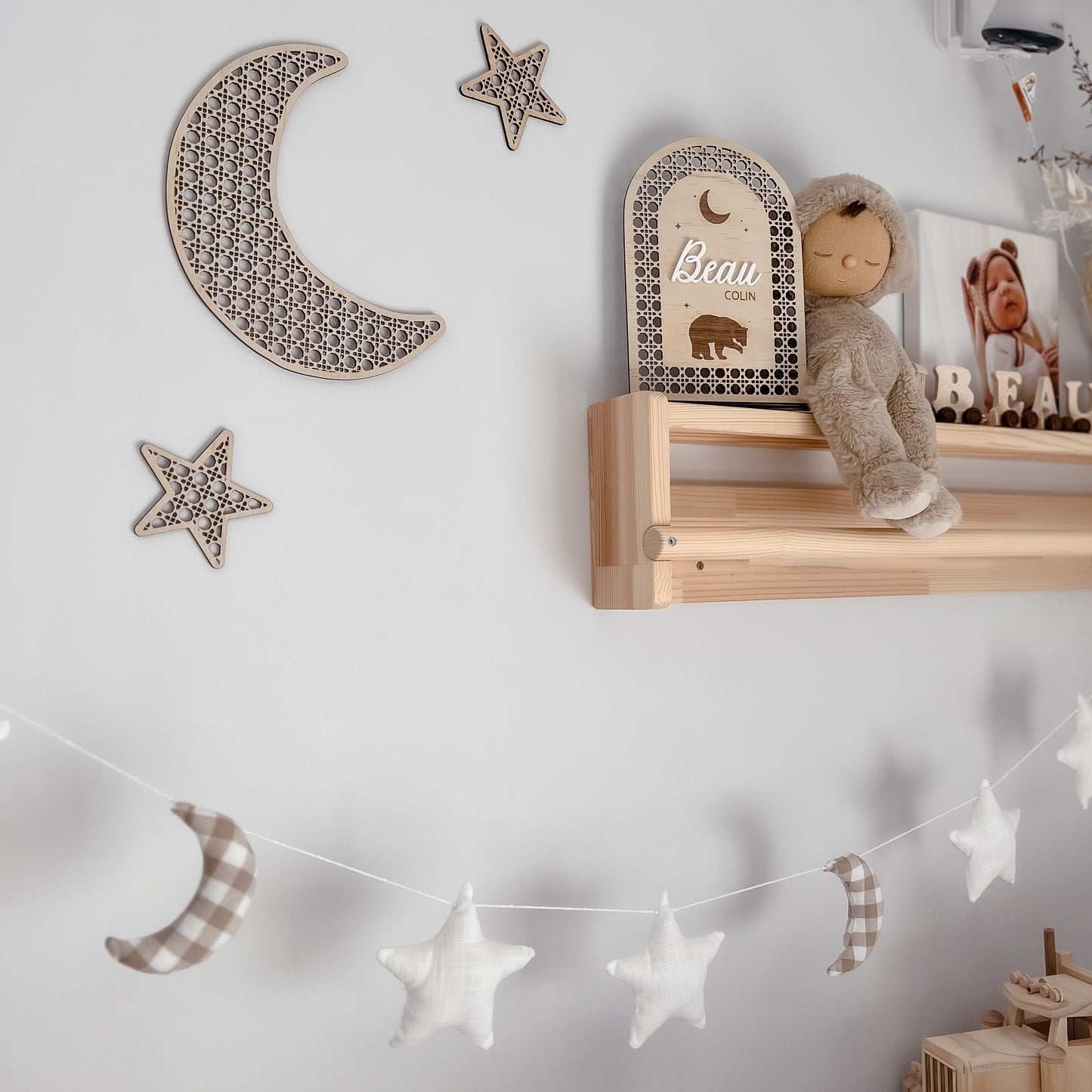 Wooden Rattan Look Wall Decors - Moon & Stars