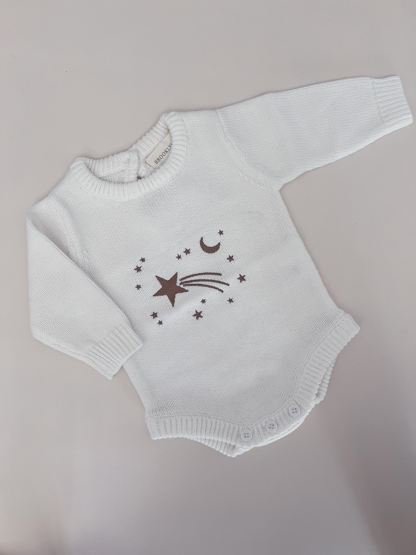 Shooting Star Knit Romper - Espresso Embroidery