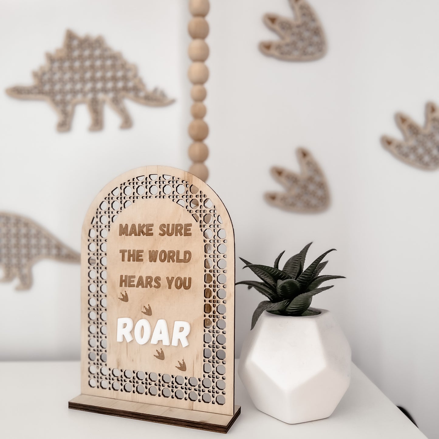 Wooden Rattan Look Decor Sign - Dino Quote