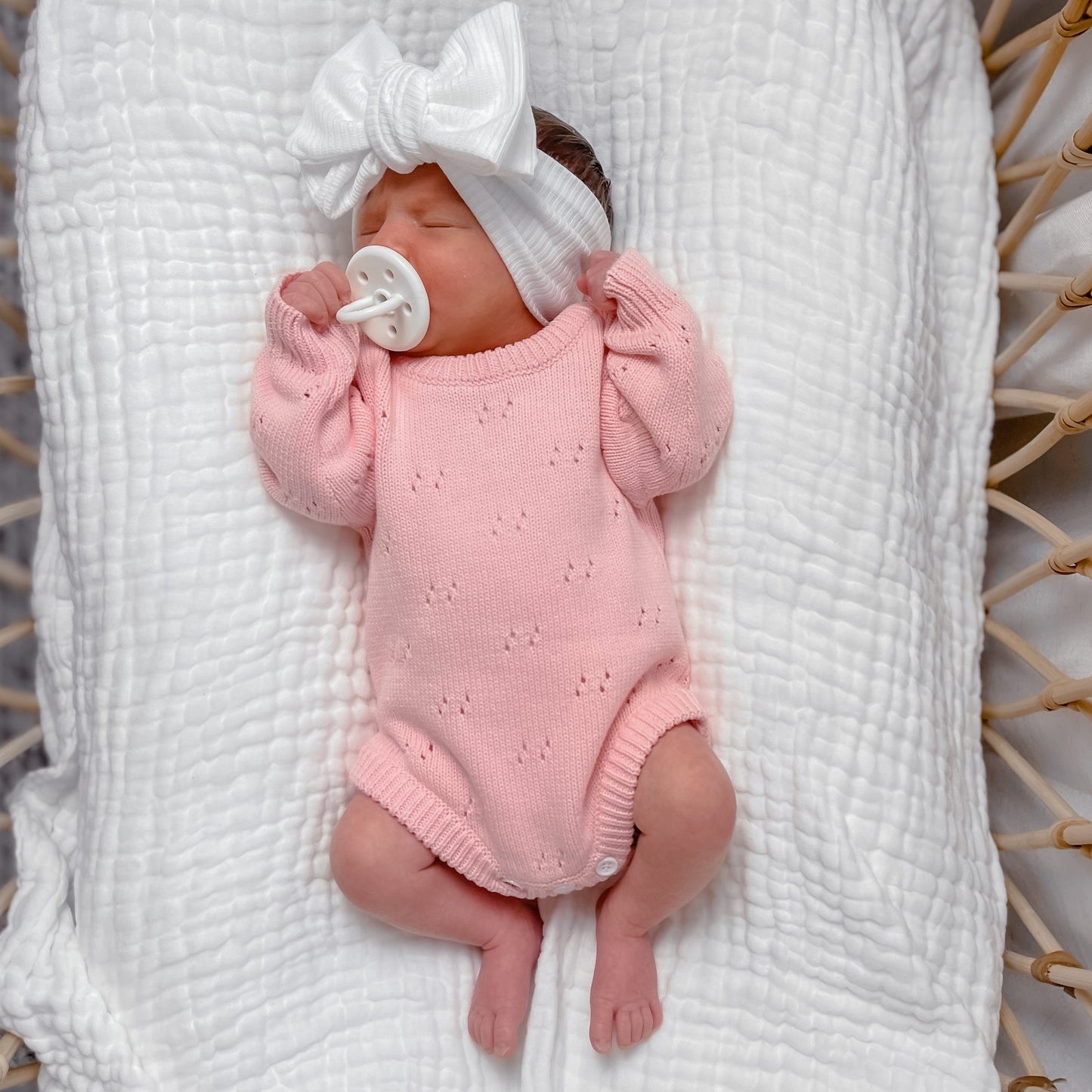 Knit Pointelle Romper - Baby Pink