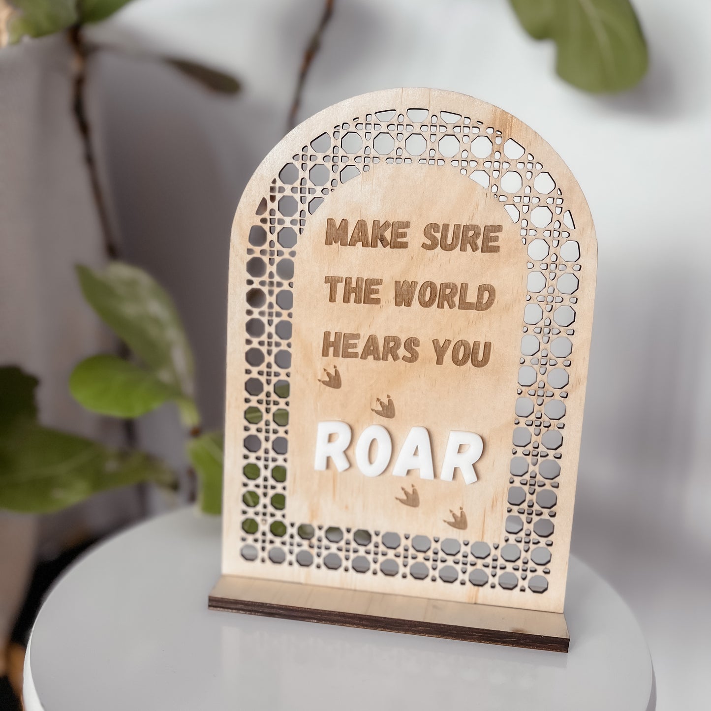 Wooden Rattan Look Decor Sign - Dino Quote