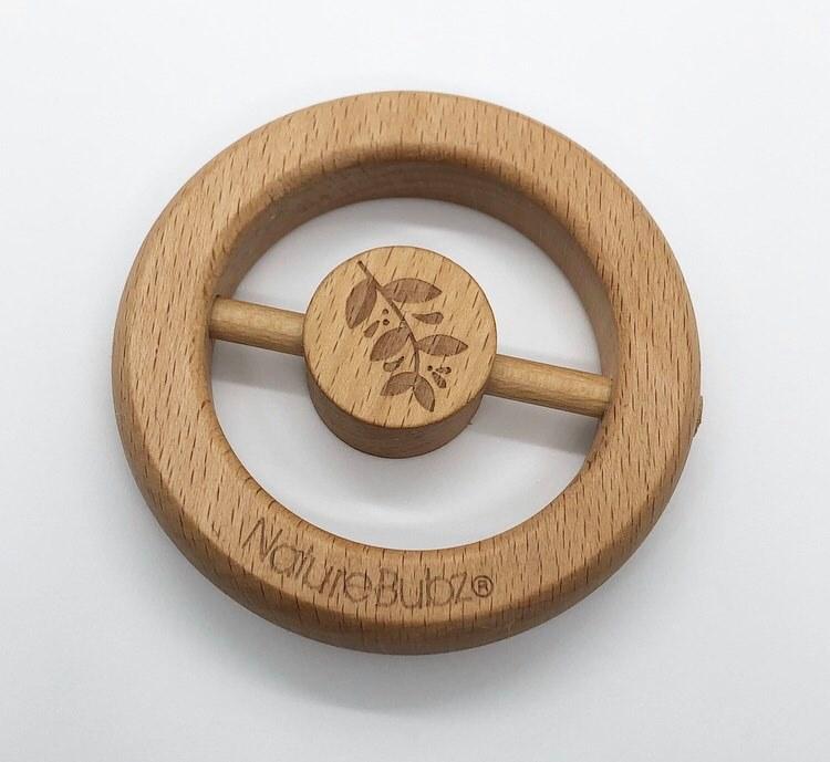 Wooden Teether Rattle - Leaves Design