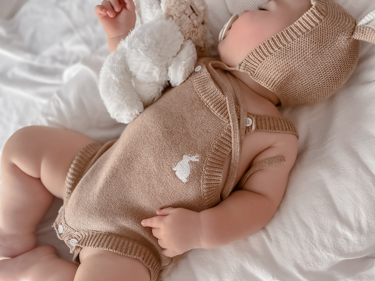 Knit Bunny Romper - Toffee Marle