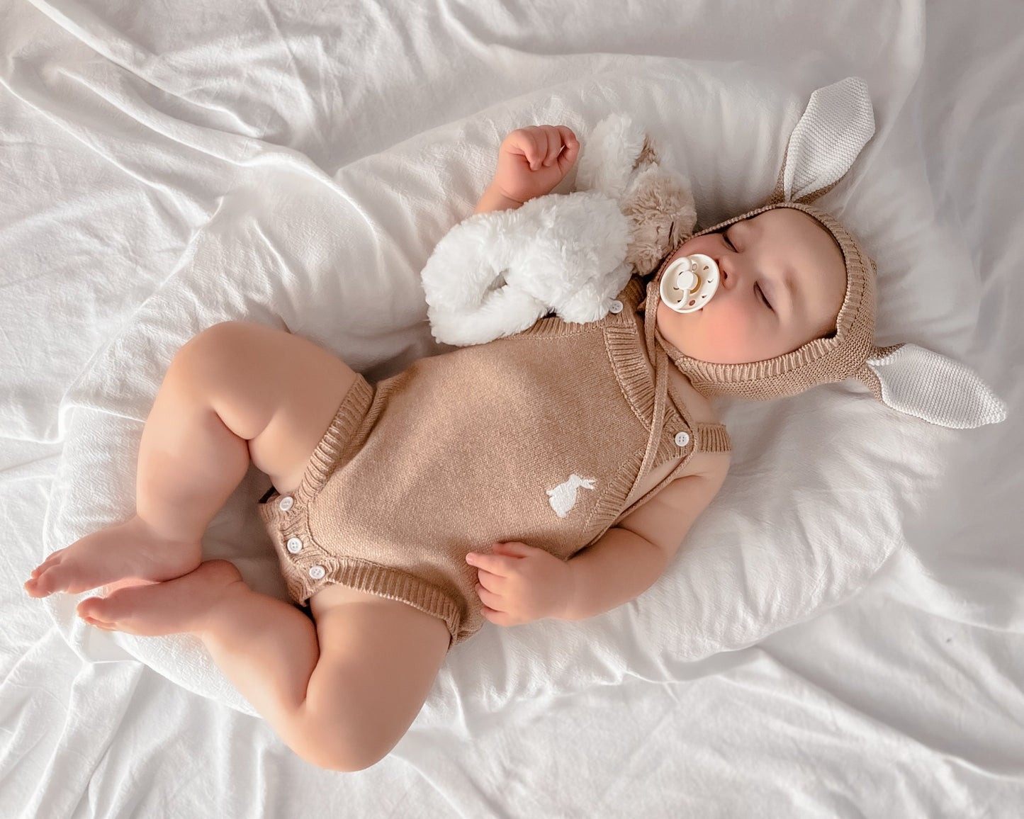 Knit Bunny Romper - Toffee Marle