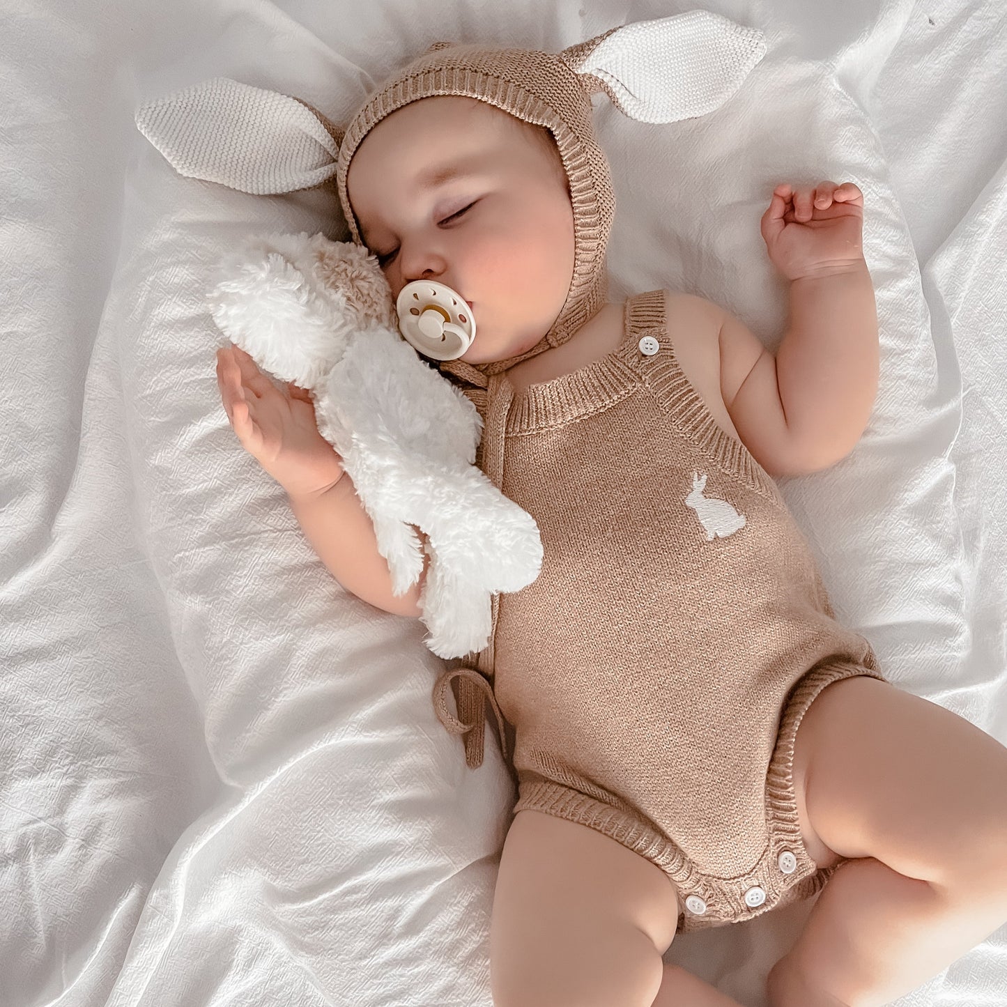 Knit Bunny Romper - Toffee Marle