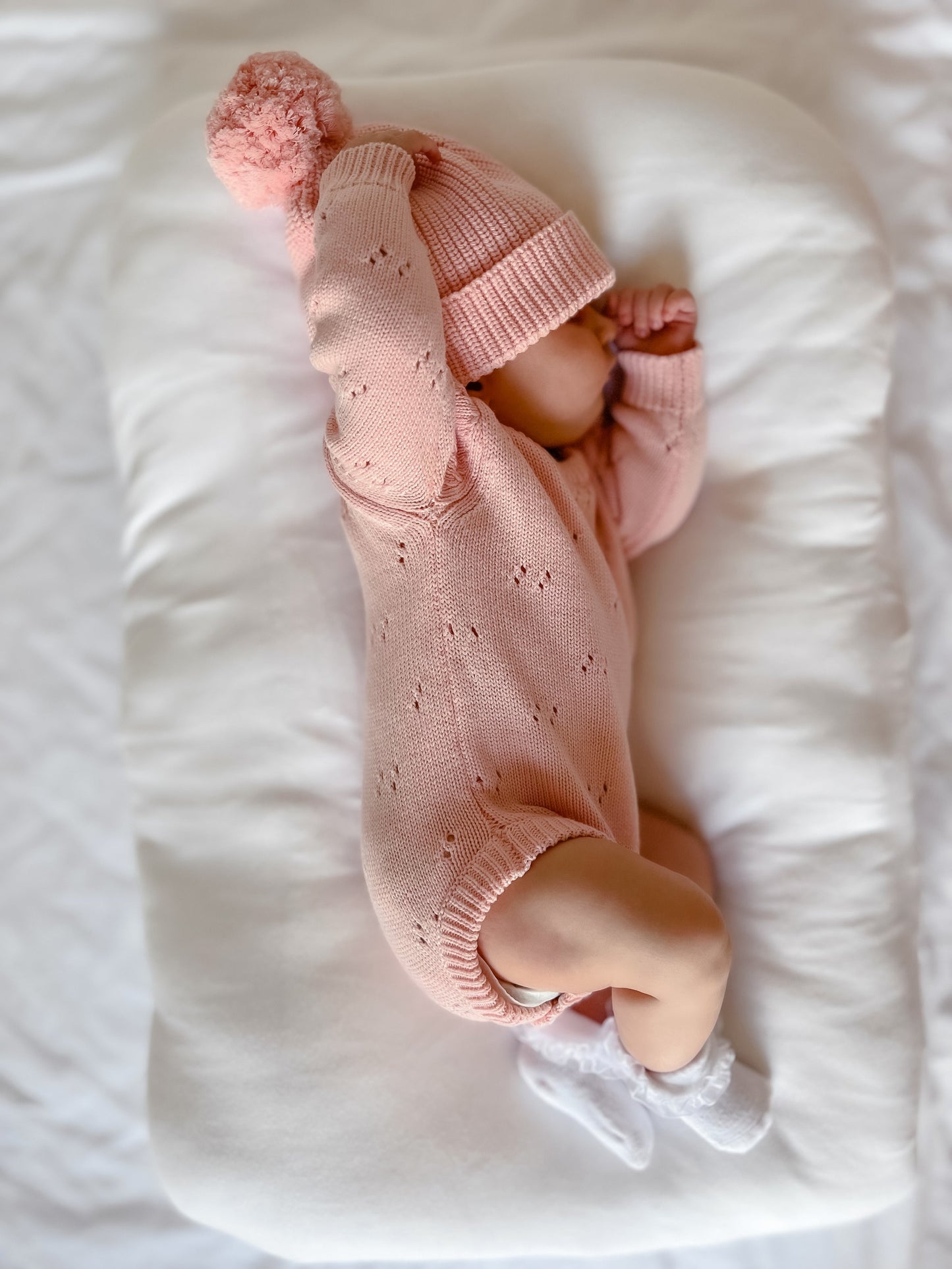 Knit Pointelle Romper - Baby Pink