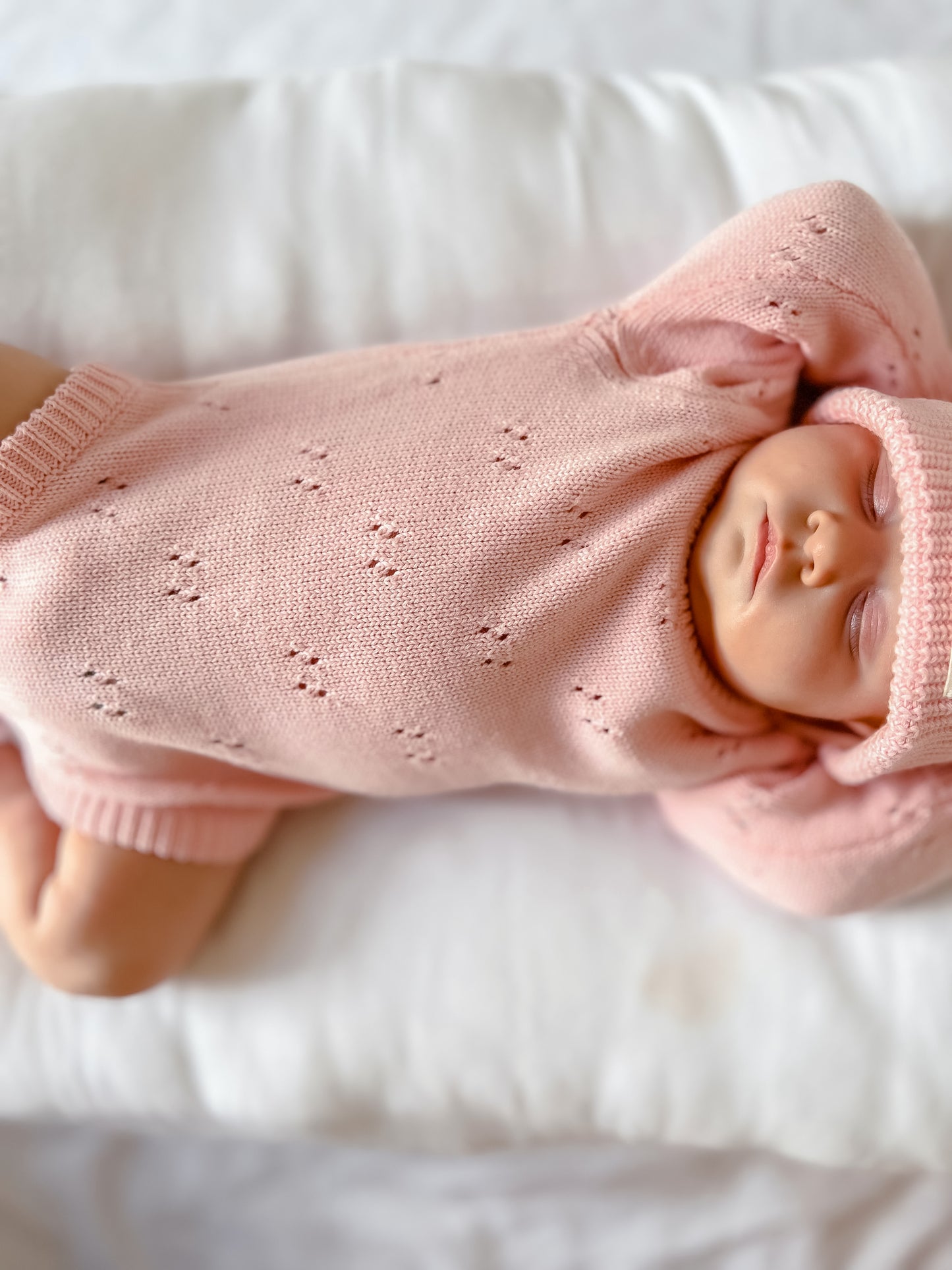 Knit Pointelle Romper - Baby Pink