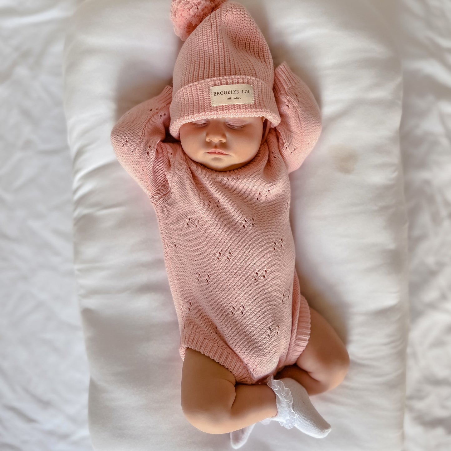 Knit Pointelle Romper - Baby Pink