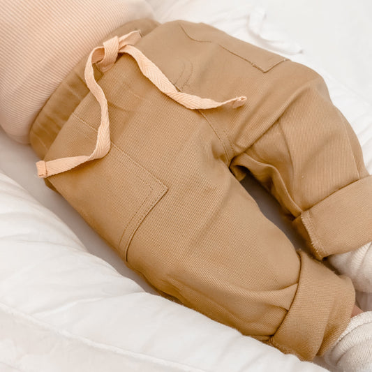 Baby chino pants, drawstring, mustard